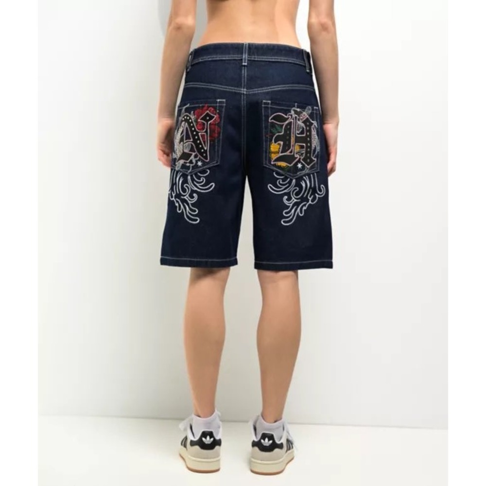 Idle NH Y2K Aesthetic Jorts Denim Street Wear Embroidery Women Size4